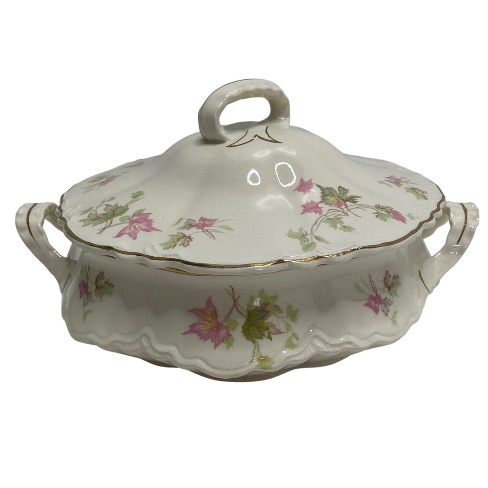 Vtg Homer Laughlin Covered Maple Leaf Vegetable Bowl Pink Gold Trim‎ J48N6 1948
